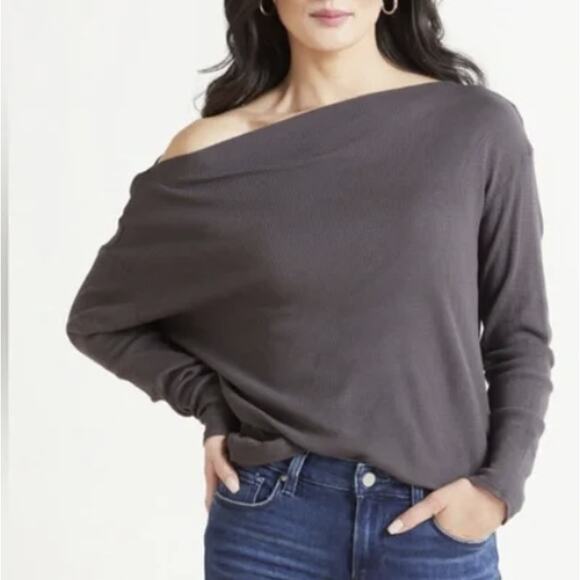 NEW Michael Stars Size L Oversized Off the Shoulder Penelope Waffle Top Gray - Picture 1 of 6
